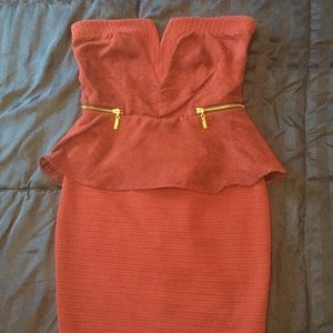 Faux suede strapless dress